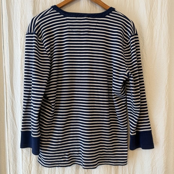 Lauren Ralph Lauren Womens XL Top Navy Striped Henley Nautical Preppy Coastal - Picture 7 of 12